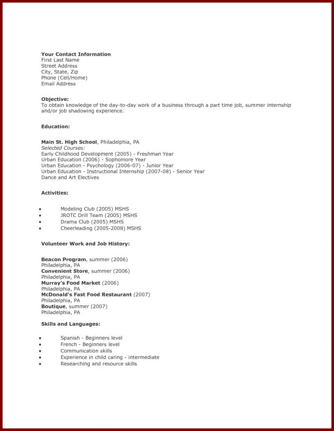 Student Resume Template Resume Template High School Student First Job ...