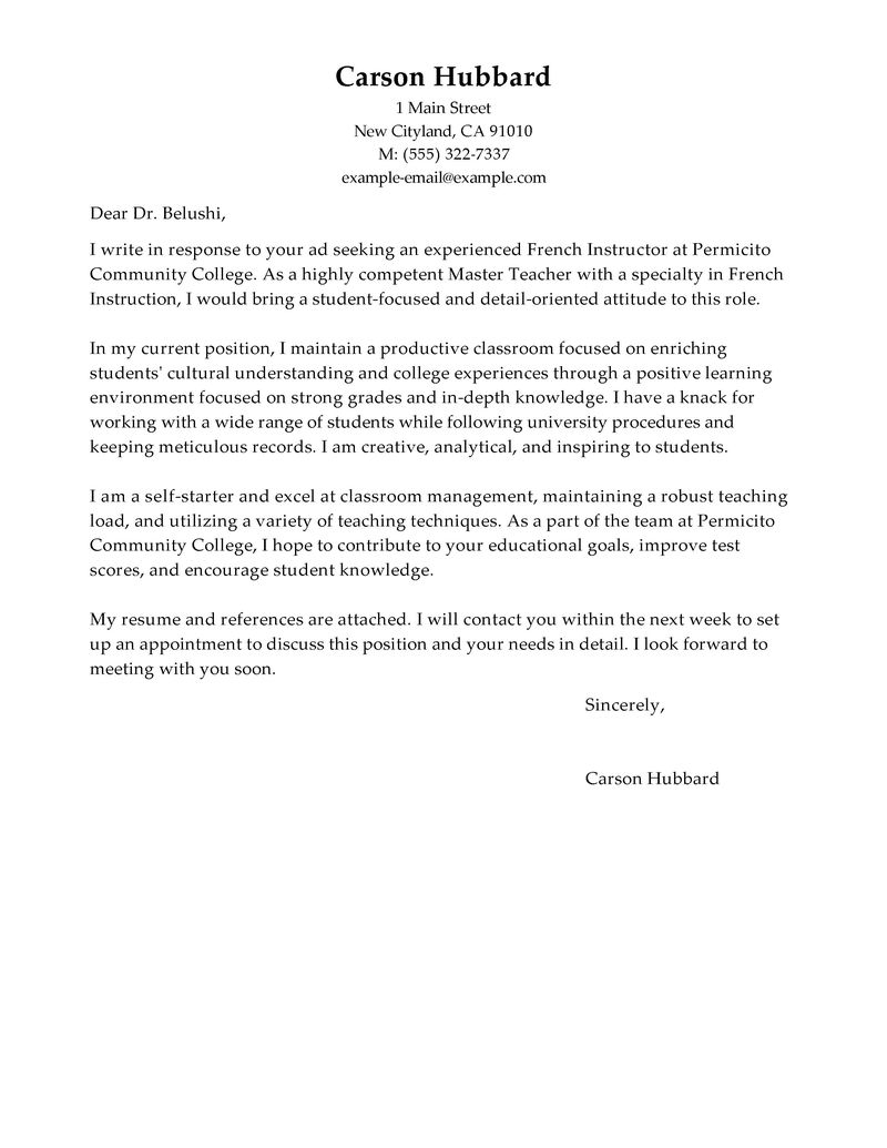 Teacher Cover Letter Example Leading Professional Master Teacher Cover Letter Examples