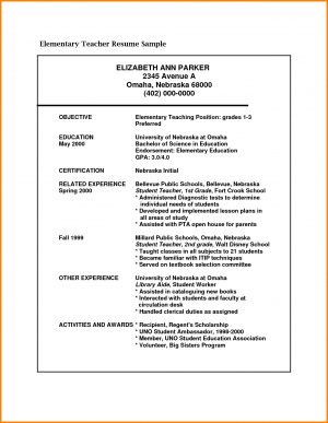 Teacher Resume Examples  5 Elementary Teacher Resume Examples 2012 Penn Working Papers